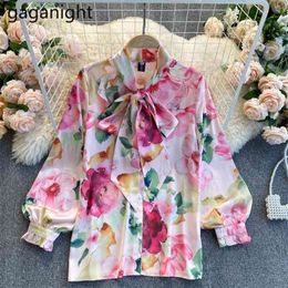 Fashion Women Flower Bow Blouse Solid Casual Loose Girls Spring Shirt Outwear Tops Blusas Blouses Sweet 210601