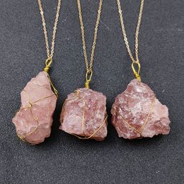 Irregular Natural Crystal Stone Gold Plated Healing Pendant Necklaces For Women Girl Lover Energy Party Jewellery With Chain