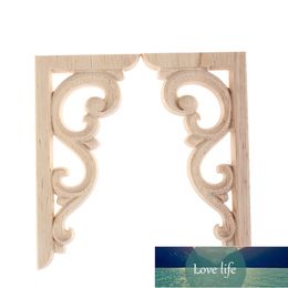 12*6cm Vintage Unpainted Wood Carved Corner Onlay Applique Frame For Home Furniture Wall Cabinet Door Decor Crafts 1Pair Factory price expert design Quality Latest