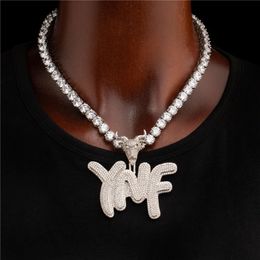 Hip Hop DIY Custom Name Letter Pendant Necklace Gold Silver Colour Bling CZ Letters Pendant Necklace for Men Women with 3mm 24inch Rope Chain