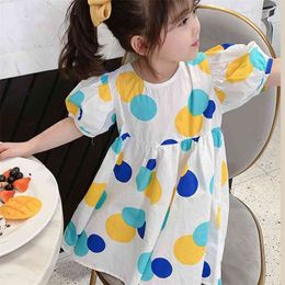 Girls' Dress Summer Fashion Cute Puff Sleeve Polka Dot Party Princess Sweet Children's Baby Kids Girls Clothing 210625