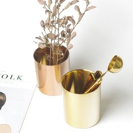 400ml Nordic Style Brass Gold Vase Stainless Steel Cup Cylinder Pen Holder for Desk Organizers