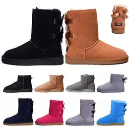 fur Women Winter Snow Boots black navy blue pink Short bow Ankle Knee girl MINI Bailey Boot size 36-41