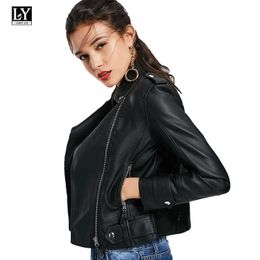 Ly Varey Lin Women Pu Leather Jacket Slim Zipper Motorcycle Faux Soft Short Coat Turn-down Collar Female Pink Jackets 210526