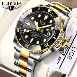 LIGE Mens Watches Fashion Business Waterproof Quartz Wrist Watch for Men Top Brand Luxury Stainless Steel Sport Clock Male 210517