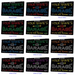 LX1253 Your Names Garage My Tools Rules Light Sign Dual Colour 3D Engraving