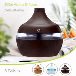 Watering Equipments 300ML USB Air Humidifier Electric Aroma Diffuser Mist Wood Grain Oil Mini Have 7 LED Light For Car Home Off