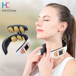 4/6 Patches Neck Massager 4 Modes Micro-current Smart EMS Pulse Heating Cervical Traction Therapy Health Care Tool 220121