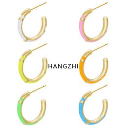 Hoop & Huggie INES Color Drip Glaze Enamel Golden C-shaped Copper Earrings For Women Girls Party Travel Fashion Jewelry HANGZHI 2021