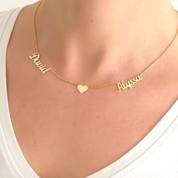 Custom Double Necklae With One heart For Lovers Personalised Gold Stainless Steel Two Nameplate Pendant Necklaces BFF