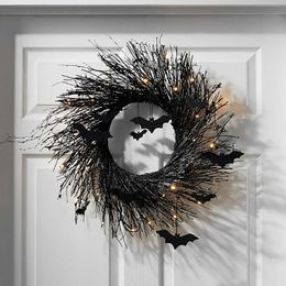 Halloween Decorations Black Bat Loop Decoration Glowing Hanging Shining Garlands Outdoor Garden Door Wreaths Home Decoration Y0901