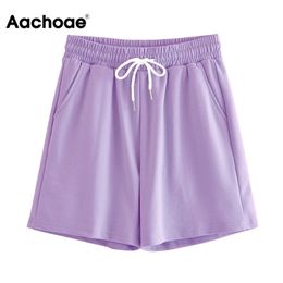 Aachoae Summer Pure Casual Shorts Women Drawstring Loose Sports Female Home Style Lady Bottoms Pantalones De Mujer 210719