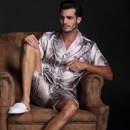 Mens Pyjamas Sets Satin Silk Pyjamas of T-shirt+Shorts Male Pijama V-Neck Sleepwear Leisure Home Wear Plus Size Mansleepwear