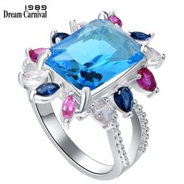 DreamCarnival1989 Women Cocktail Rings 14mm Zircon Anniversary Party Must Have Russian Red White Blue Year Jewelry WA11875BL 211217