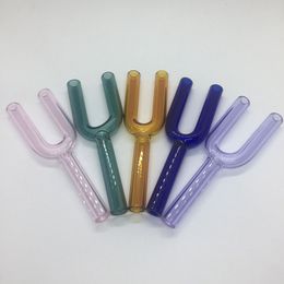 Colorful Thick Glass Smoking Handpipe Y Shape Double Hole Dry Herb Tobacco Preroll Cigarette Mouthpiece Holder Tips Snuff Snorter Sniffer Filter Tube Handmade DHL