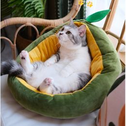 Cute Avocado Shape Cat Beds Nest Warm Pet Cat House Removable Sleeping Bags Cushion Soft Velvet Puppy Kennel Sofa