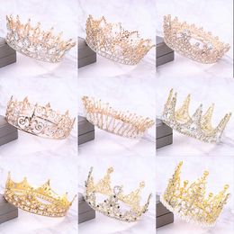 New Arrival Gold Crystal Tiara And Crowns Queen King Round Crown Wedding Bridal Hair Accessories Women Baroque Hair Jewelry X0625