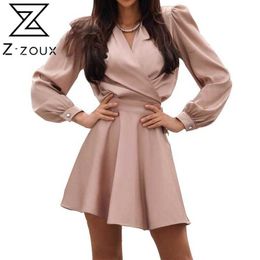 Women Dress Long Sleeve V-Neck Vintage Dresses Plus Size Pink Black Sexy Short Woman Fashion 210524