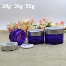 20g 30g 50g Purple Glass Jar Bottle With Matte Silver Aluminium Lid Cosmetic Pot Facial Lotion Tin Packaging Container SN4010