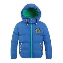 Winter Polyester Jacket For Boy Korean Version Thicken Keep Warm Hooded Clothes Teens Casual Children's Clothing 211203