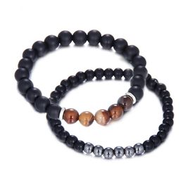 6mm 8mm 2pcs/Set Natural Stone Strands Charm Bracelets For Men Sports Beaded Fashion Party Decor Jewellery