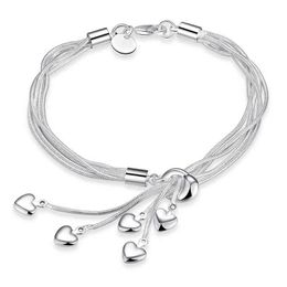 925 Sterling Sier Tassel Heart Charm Bracelet &Bangle For Women Girls Party Wedding Jewelry Pulseras Mujer sl256