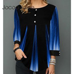Jocoo Jolee Spring Summer 3/4 Sleeve Shirt Women Casual Color Block Printing Female Shirt Plus Size Tops Plus Size S-5XL 210619