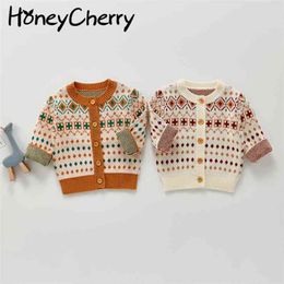 Autumn female baby infants and young children jacquard sweater knit cardigan jacket coat girl clothes 210702