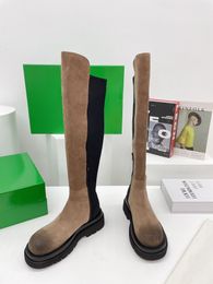 Botteg Venetas Length Top-quality Winter Knee Colour Blocking Boots Designer Warm and Versatile Package Complete Size 35-40