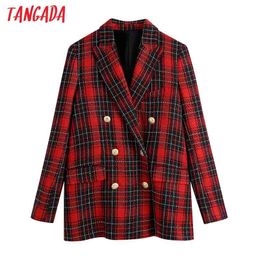 Women Tweed Plaid Female Long Sleeve Elegant Jacket Ladies Work Wear Blazer Suits BE448 210416