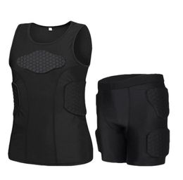 Men Item Honeycomb Anti-collision Vest Back Support T-shirt Short Set Quick Dry Tee Tops Trousers Apparel Sportswear For Workout Football Trainn