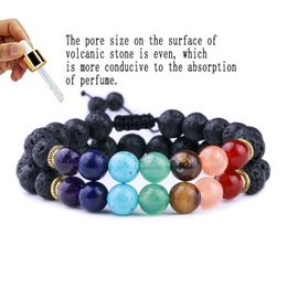 Black Lava Stone 7 Chakra Beads Weave Bracelets DIY Aromatherapy Essential Oil Diffuser Bracelet Stretch Yoga Jewelry