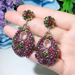 Charming Designer Cubic Zirconia Rose Red Long Drop Earrings for Women Trendy Boho Wedding Party Jewelry CZ699 210714