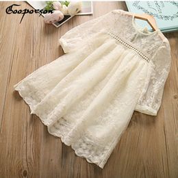 Girls Dress Lace Long Sleeve Summer es for Girl Embroidered Beige Children Clothes Fashion Vestidos 210508