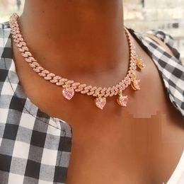 New hip hop choker with cz paved heavy jewelry with gold color plated lucky heart charm cuban chain statement necklace X0509