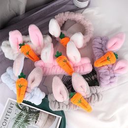 Women Soft Flannel Headband Cute Sweet Rabbit Ear With Carrot Hair Bands Women Stylish Face Wash Headwear Hair Accessories