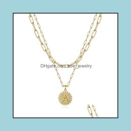 Pendants Jewelrylayered Initial Necklaces For Women 14K Gold Plated Paperclip Chain Necklace Cute Hexagon Letter Pendant Choker Drop Deli