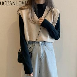 Autumn Winter Women Sweater V Neck Solid Japan Style Pullovers Vintage All Match Ladies Vests Clothes 18788 210415