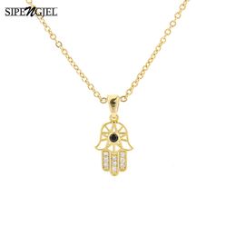 SIPENGJEL Fashion Cubic Zircon Pendant Necklace Gold Sliver Color Hollow Palm Neckalce For Women Jewelry Gift