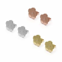 Not faded Top Quality Stainless Steel Designer Stud Flowers Stamp Gold Silver Rose Colors Trendy Style Square Earrings for Women Party Engagement Hoop Wholesale