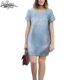 Summer Plus Size M-5XL Women Clothing Casual Loose Dress Fashion Denim Jeans Dresses Vestidos Cotton Woman's Gown C19-c 210427