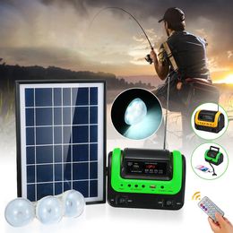 5W Solar Panel Kit DC System Energy Electricity Charge Power 3 LED Bulbs Light Indoor Outdoor Bank - Green