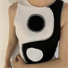 O-neck Sleeveless Patchwork Crop Tops Women Fashion Cute Casual Knit Shirt Autumn Female Tank Top Basic Stretchy 210607