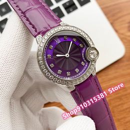 New classic Women Lady Sport Quartz Watches Stainless Steel Geometric Roman Number Wristwatch Silver Purple Pink Dial 33mm