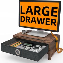 Monitor Stand with Drawer Desk Organiser with Storage Drawer Adjustable Screen Stand for Laptop Computer/TV/PC