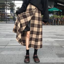 Skirts EORUTCIZ Winter Plaid Pencil Skirt Women Midi High Waist Straight Vintage Slim Autumn Elegant Black Fashion LM225
