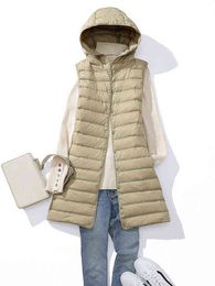 SEDUTMO Winter Duck Down Vest Women Ultra Light Thin Long hooded Jackets Slim Waistcoat Casual Basic Parkas ED1769 211130