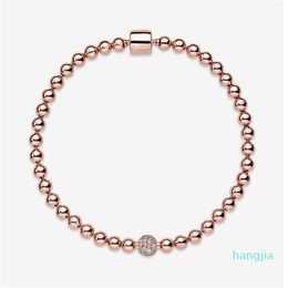 Beautiful Women's Beads Pave 18k Rose Bracelet Summer Jewellery for Pandora 925 Sterling Silver Hand Chain Beaded bracelets With Ori