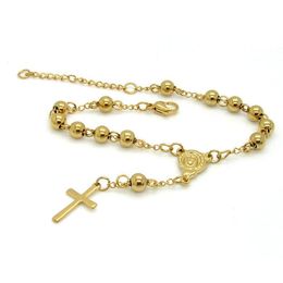 Stainless Steel Rosary Bracelet Top Quality Women Bead With Cross Jesus Pendant Religious Catholic Link, Chain