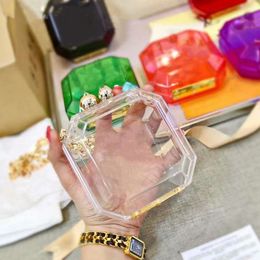 Transparent acrylic material women's shoulder bag polygon mini clutch bag candy Colour box chain wallet summer party mini purse